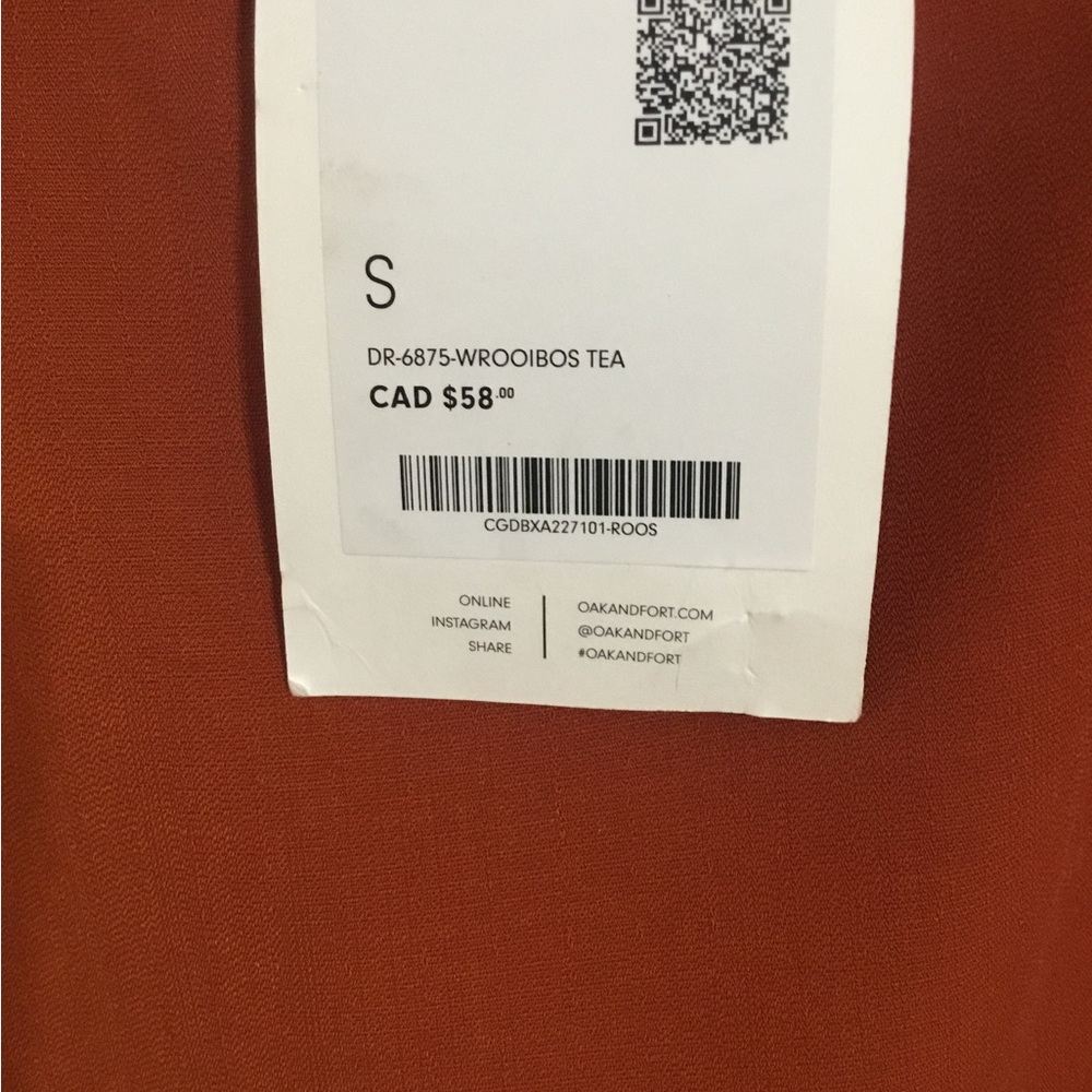 Oak + Fort Burnt Orange Midi dress with pockets- size Small NWT - Picture 3 of 3